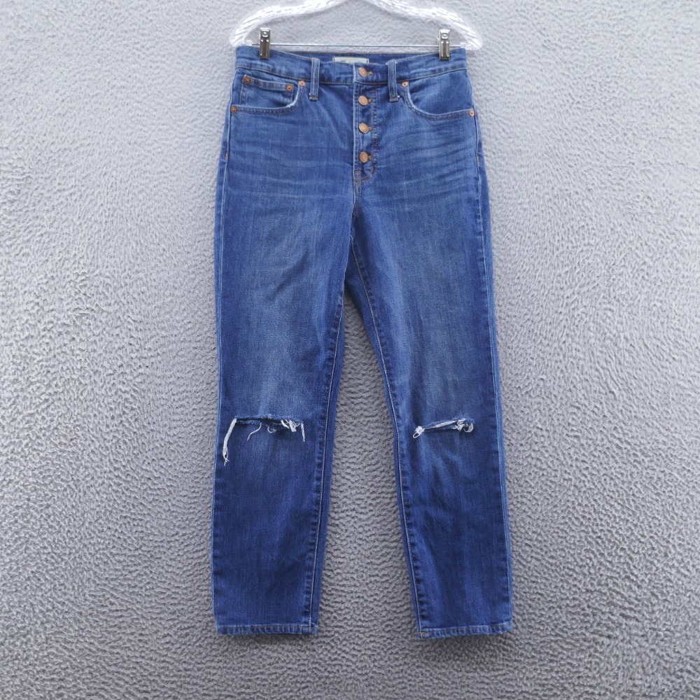 Madewell Women The Perfect Vintage Crop Jeans 27 Blue Button Fly Distressed